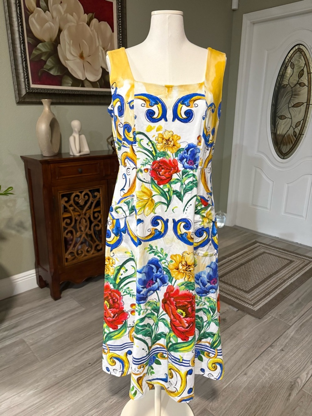 White Floral Midi Skirt with Multicolor Bloom - Picture 3 of 13